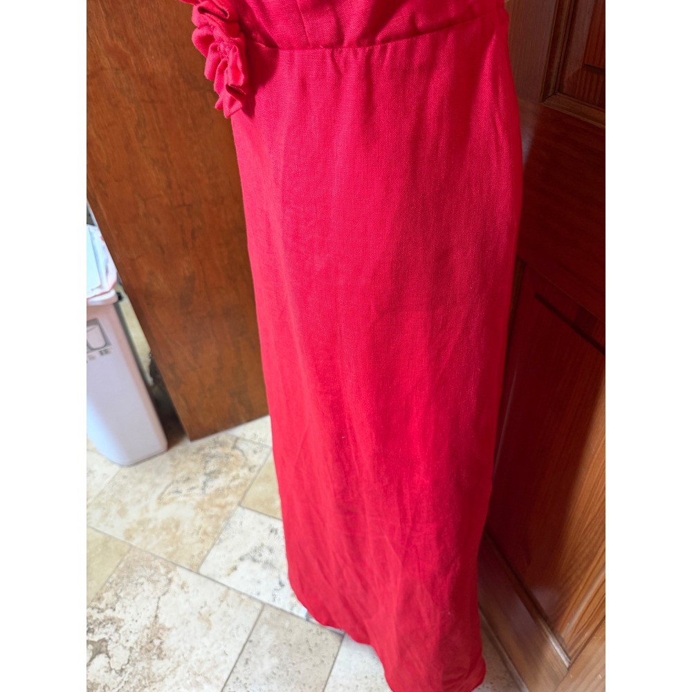 Farm Rio Red 3D Flower Euroflax Premium Linen Maxi Dress Large - Picture 6 of 16